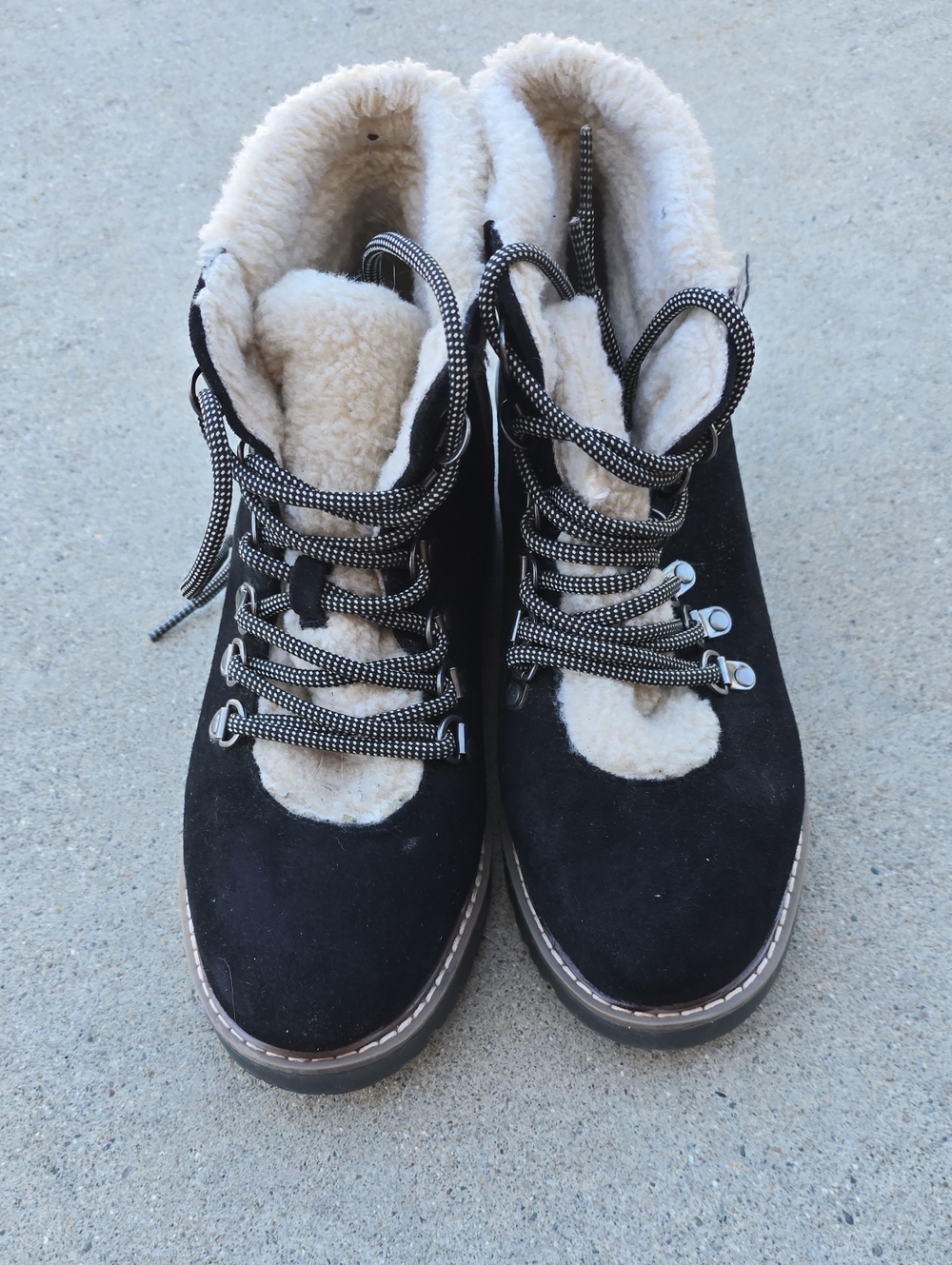 Cliffs by WHITE MOUNTAIN Black Suede Shearling-Lined Lace-Up Boots